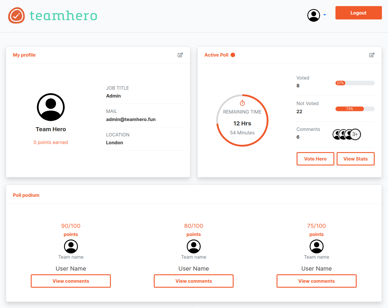 screenshot for admin dashboard page