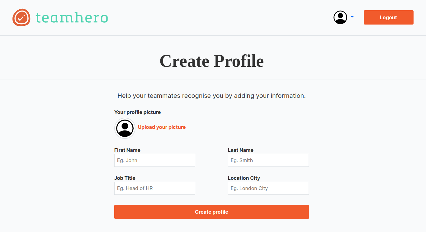 screenshot for team hero create profile page