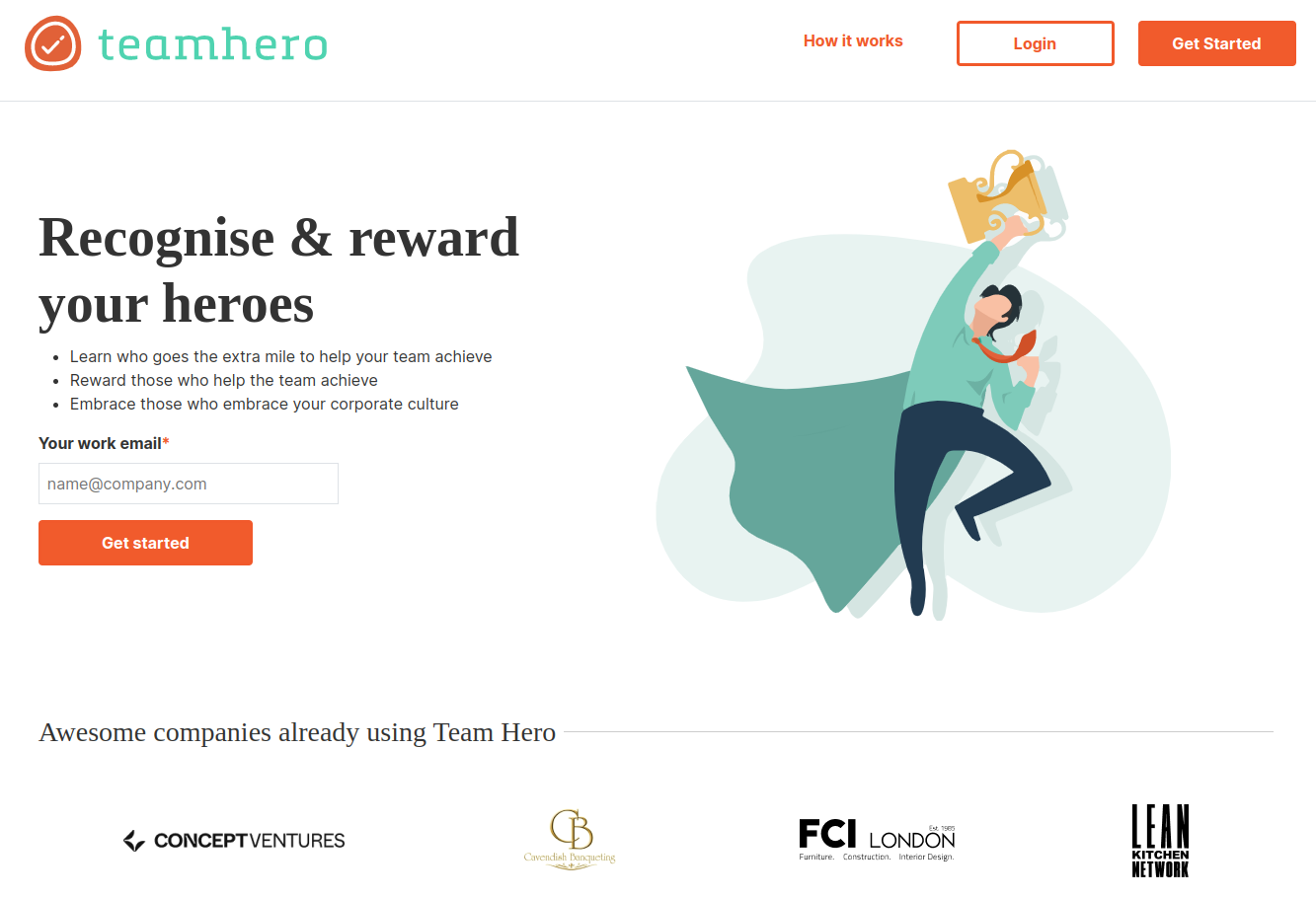 screenshot for team hero landing page