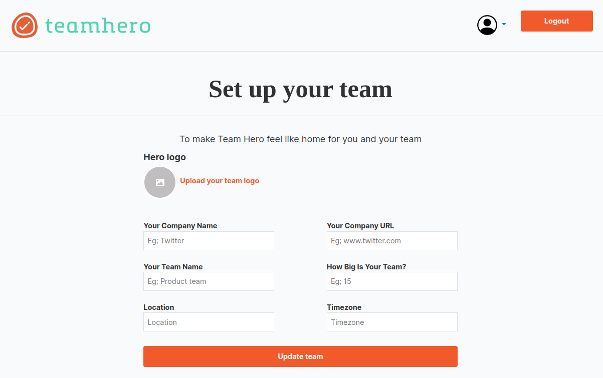 screenshot for team hero setup team page